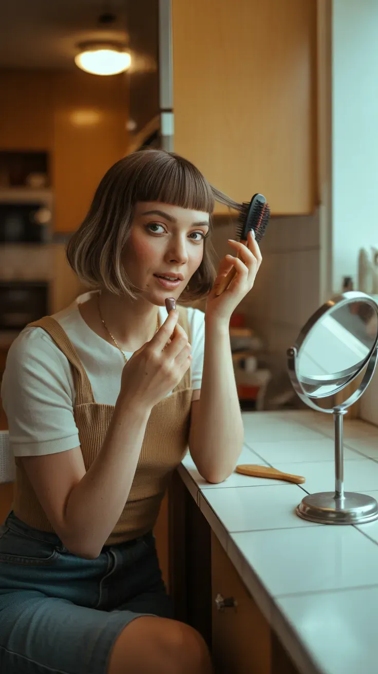 Bob haircut with micro bangs on woman with thin fine hair