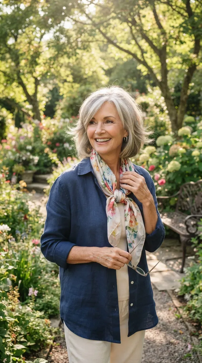 Bob haircut with soft face-framing layers on woman over 60