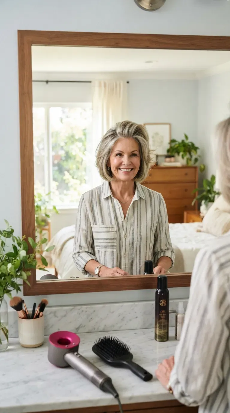 Bob haircut styled with lifted crown volume for women over 60