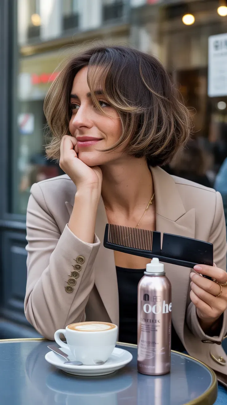 French girl chin-length bob haircut on woman with fine hair