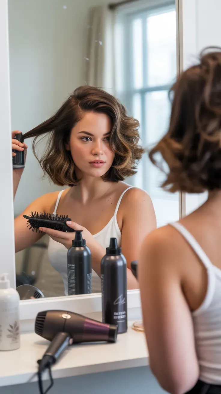 Chin-length bob haircut with lifted crown volume for fine hair
