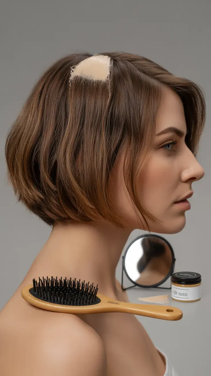 Profile view of A-line choppy bob showing longer front and shorter back sections