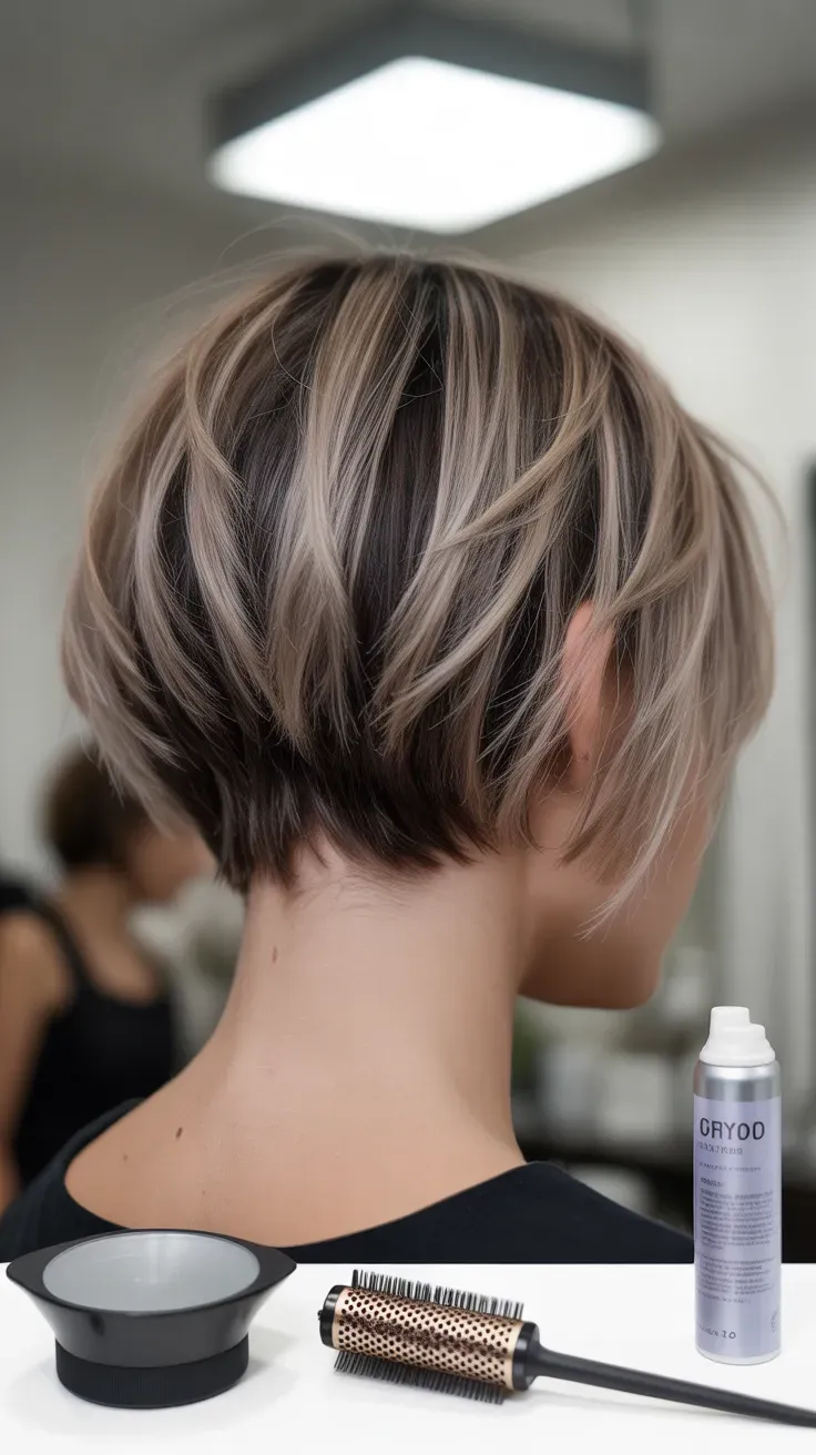 Back view of inverted choppy bob showing stacked shorter layers at the crown