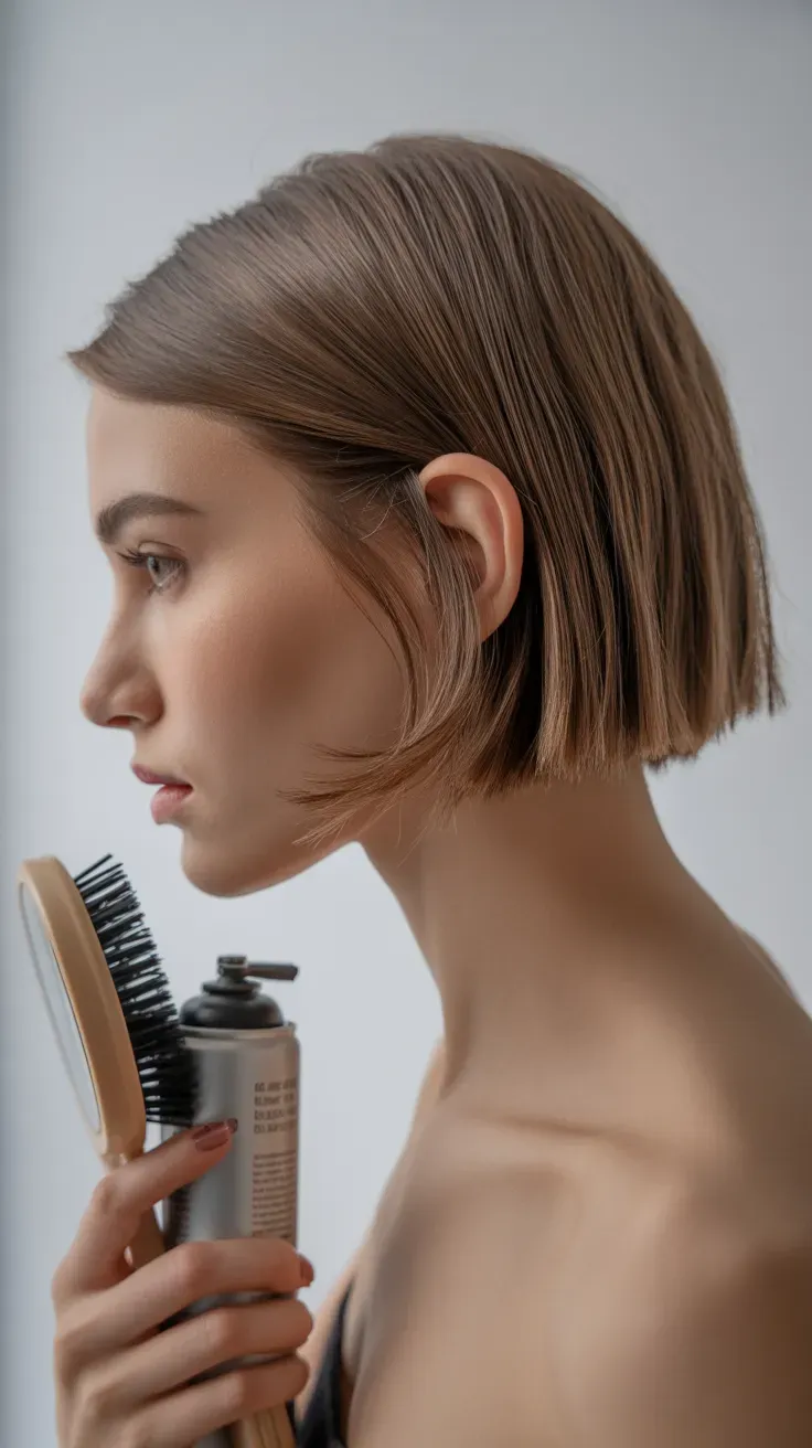 Woman with choppy bob styled with ends tucked under for a rounded silhouette