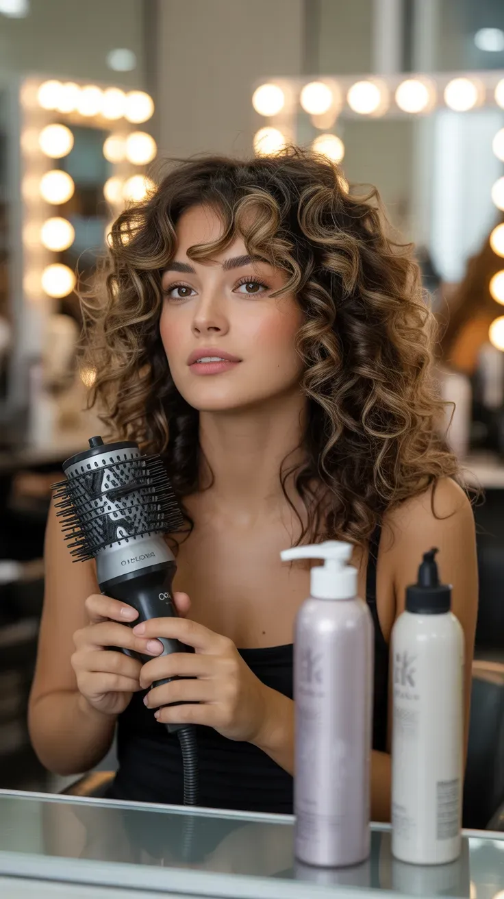 Woman with diffused curls styled for maximum volume and definition