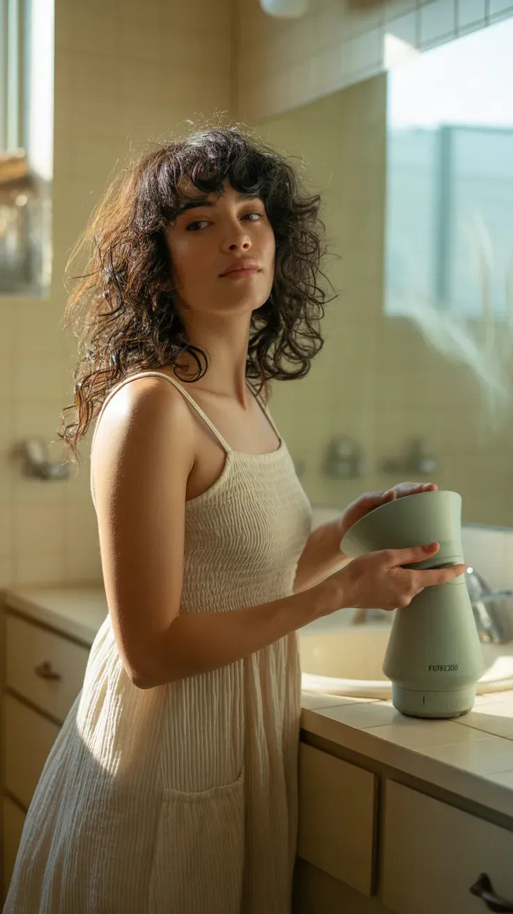 Woman with diffused wavy curls styled for soft natural volume