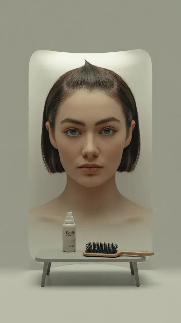Woman with a short ear-length micro bob styled with sleek volume