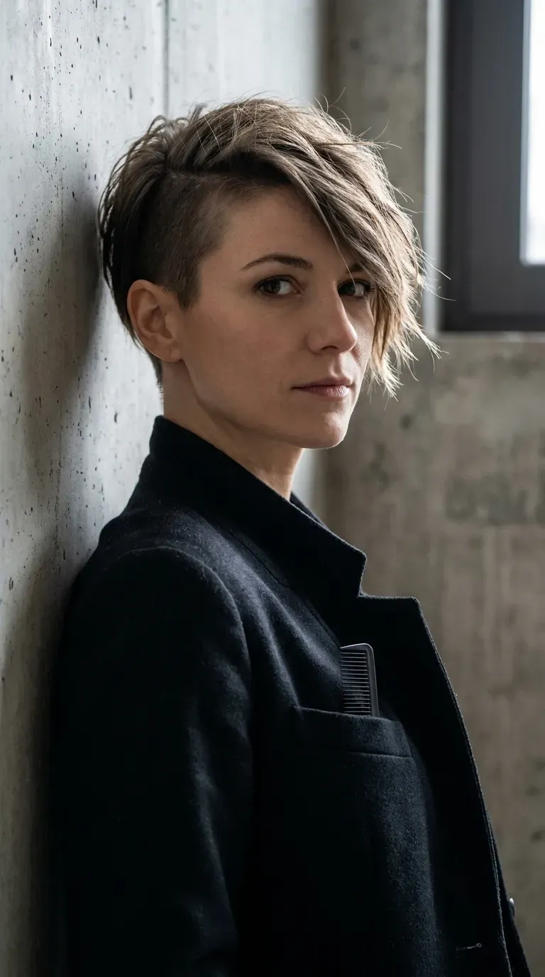 Asymmetrical edgy pixie haircut with uneven sides