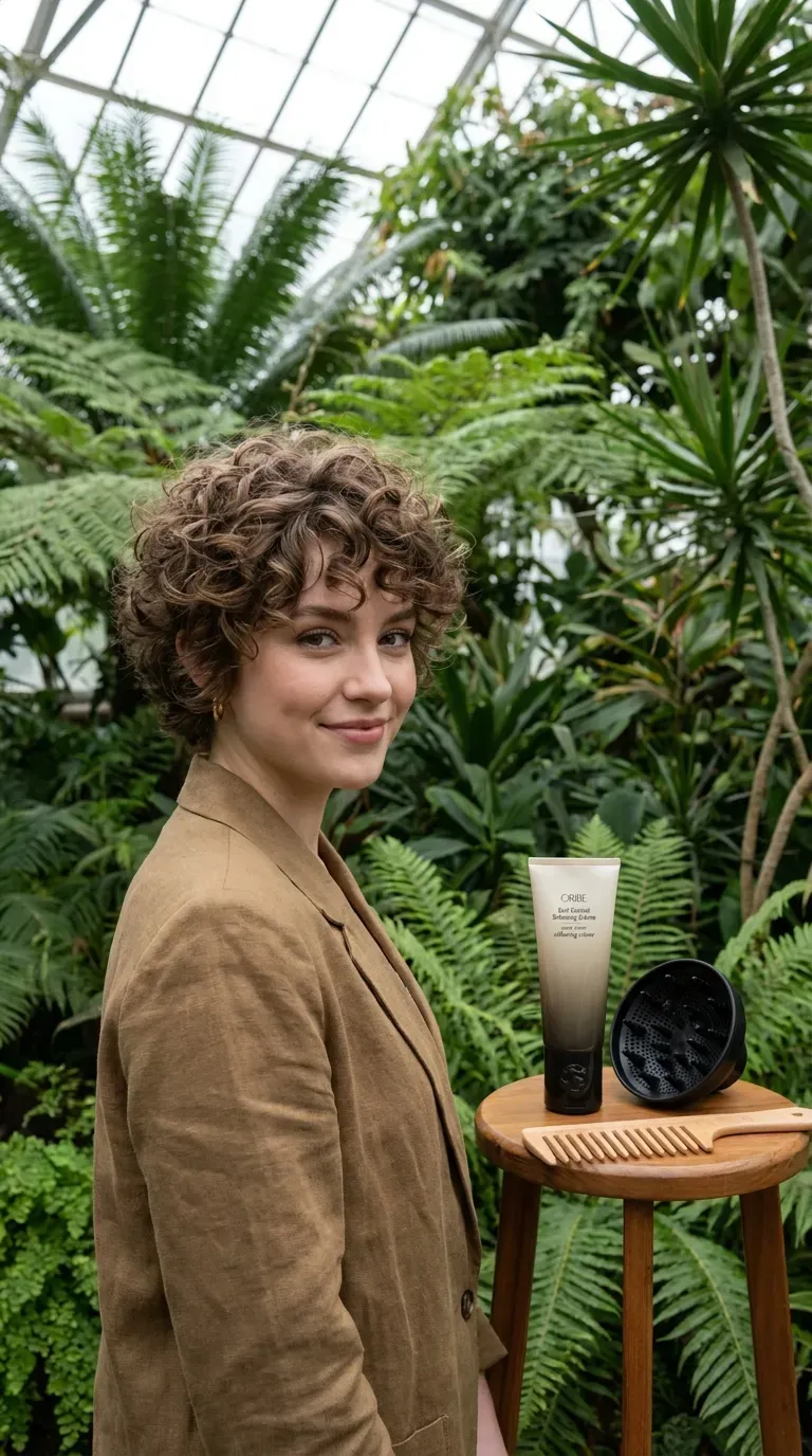 Curly edgy pixie haircut with natural spiral texture