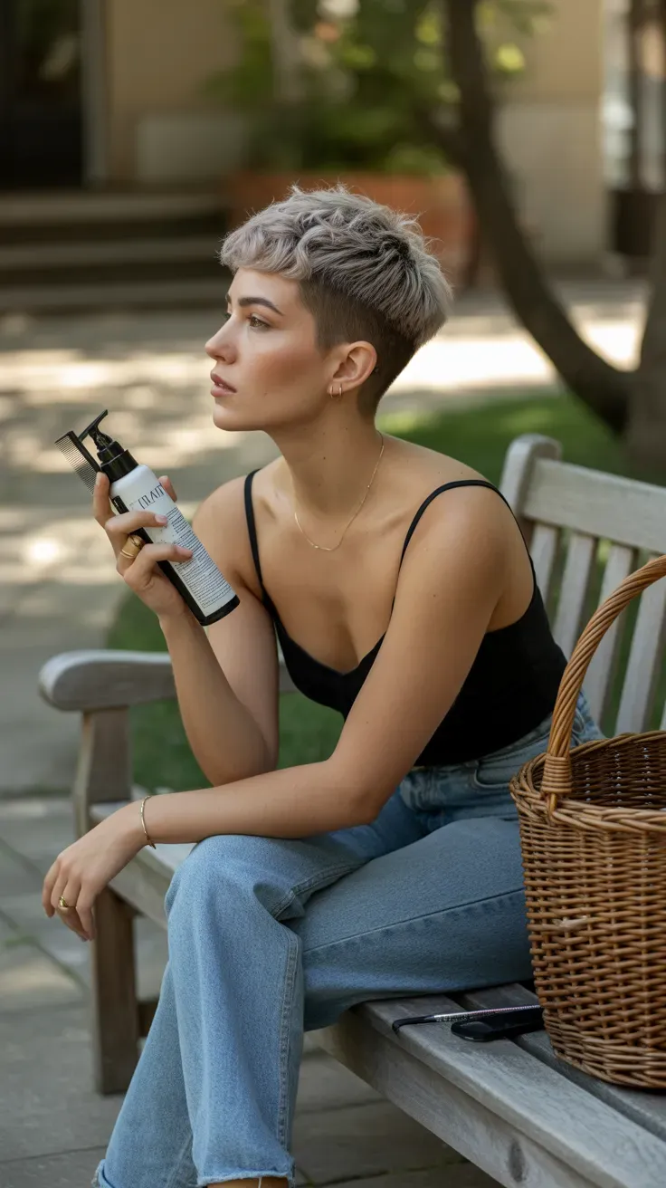 Pixie haircut with razored textured ends
