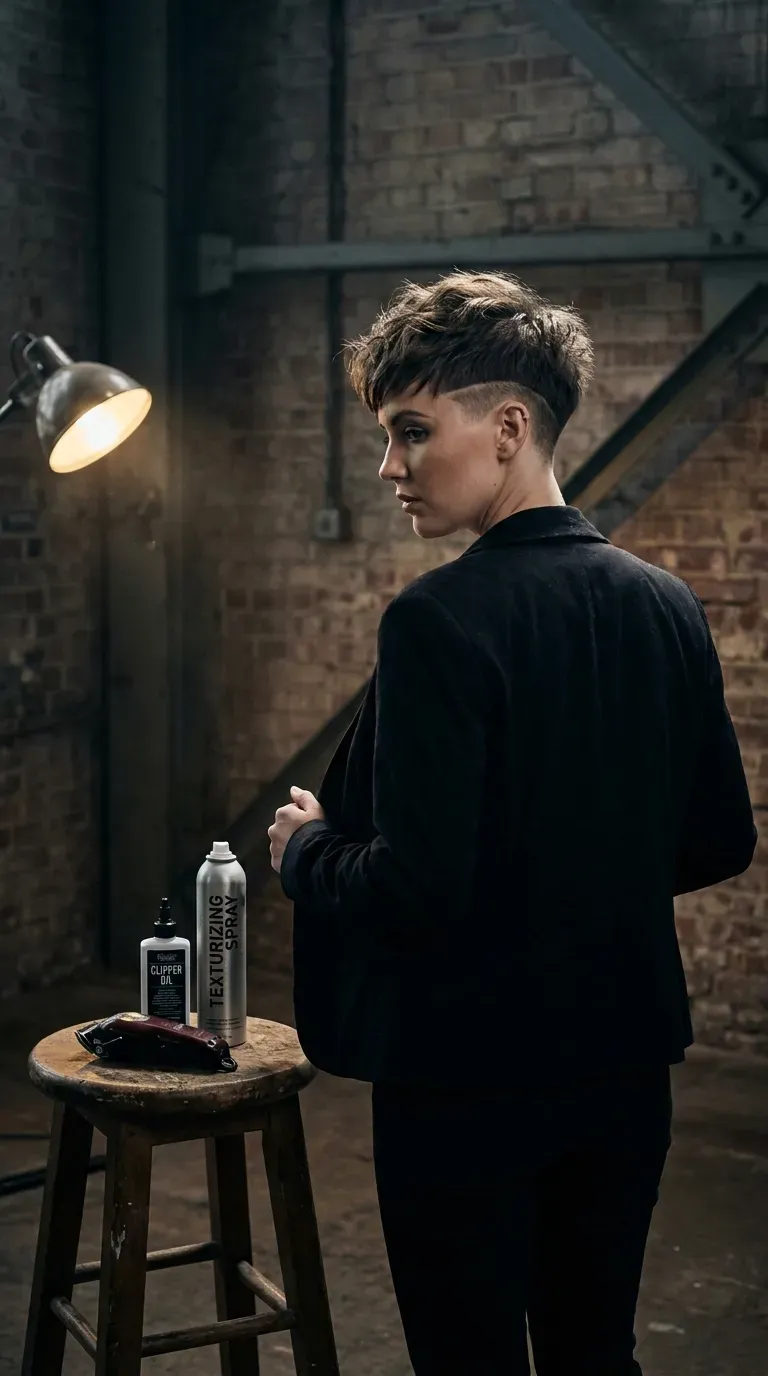 Undercut pixie haircut with shaved sides on woman