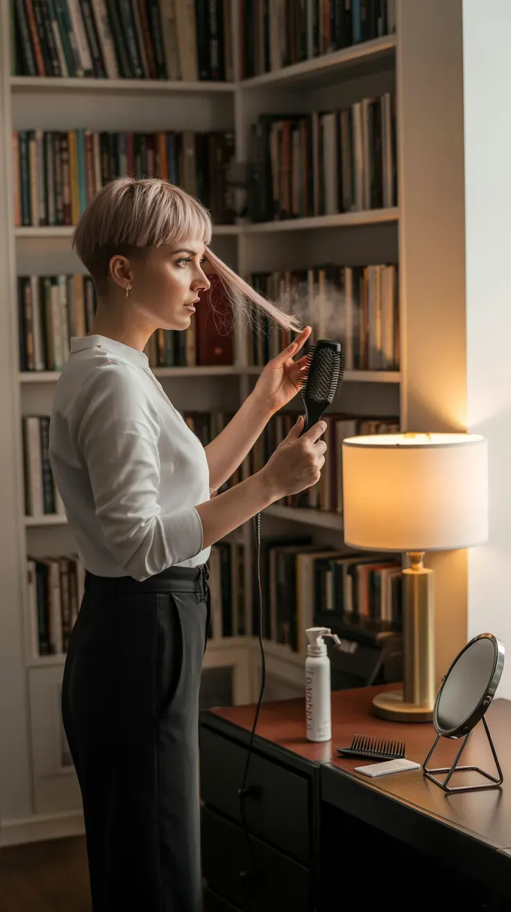 Pixie haircut with side-swept bangs on woman