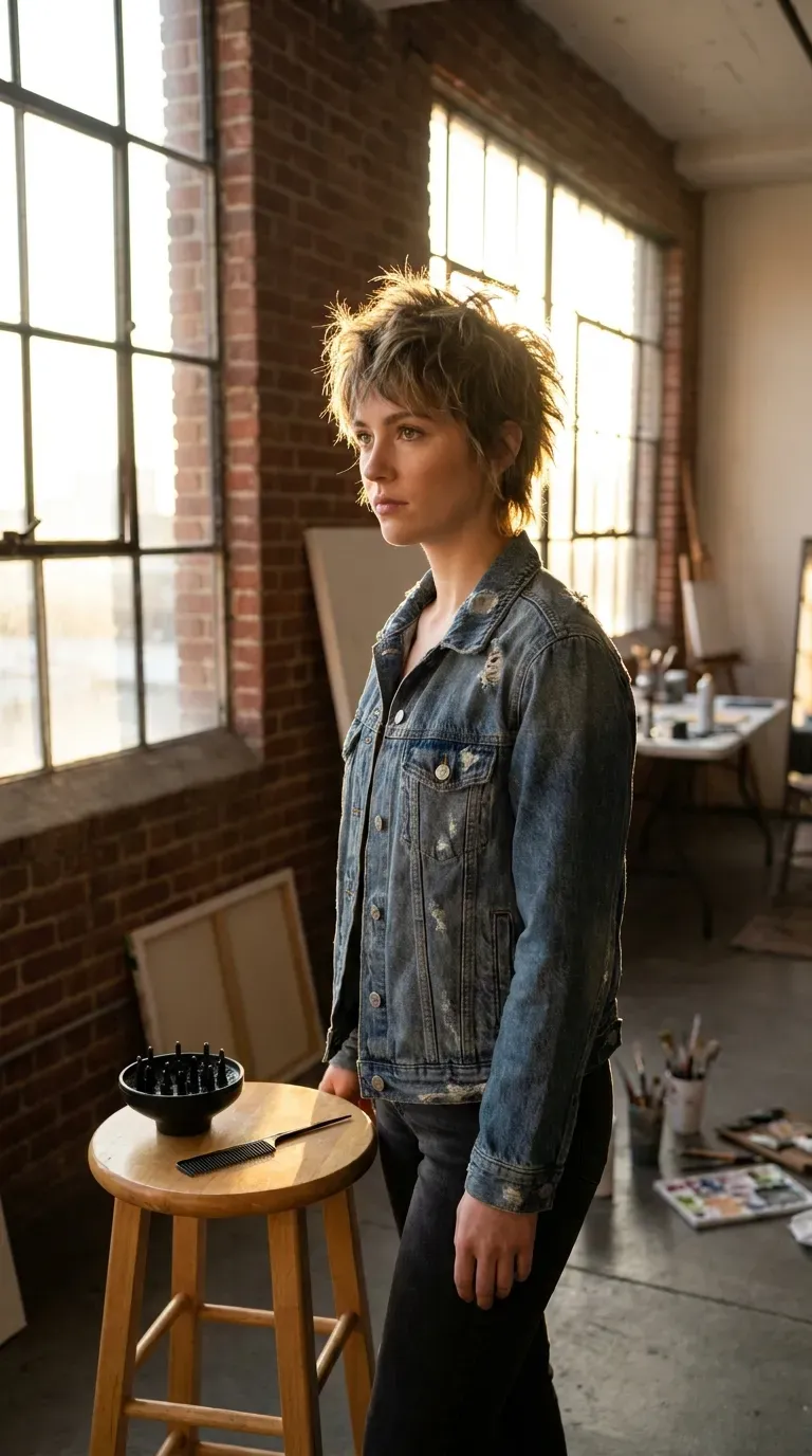 Wolf-inspired pixie haircut with textured spiky layers