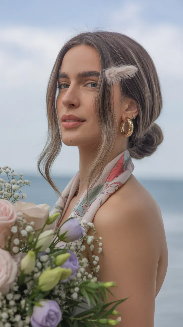 Woman with long face-framing layers styled into a smooth voluminous blowout