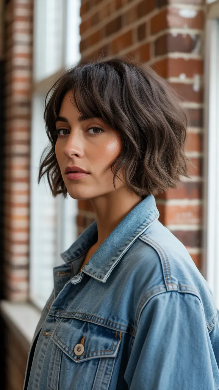 Woman with a French bob featuring choppy textured layers throughout