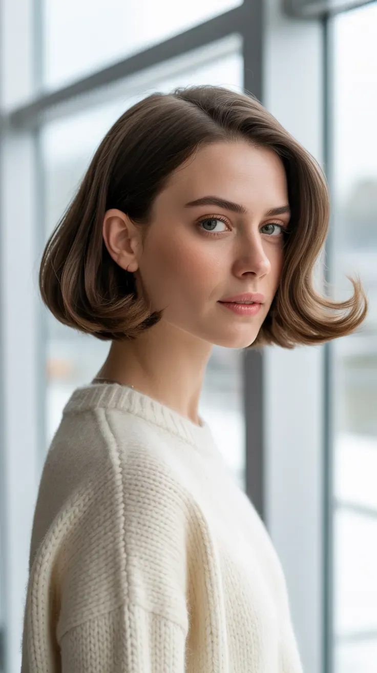 Woman with a French bob featuring soft face-framing layers at the front