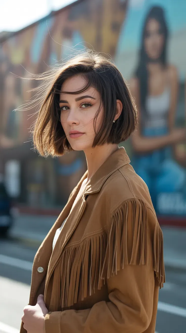 Woman with a French bob featuring soft razor-cut ends for added texture