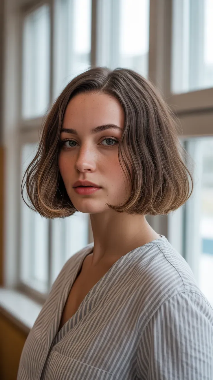 Woman with a French bob showing visible lift and volume at the roots