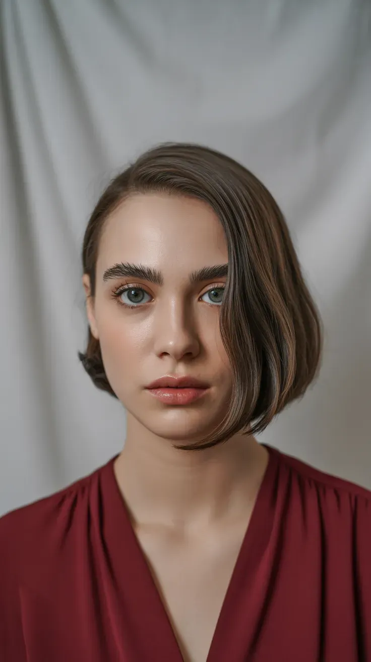 Woman with a French bob styled with a soft side part