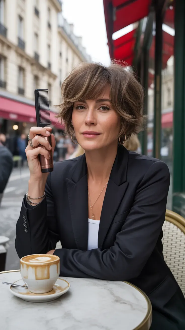 French girl crop haircut on woman over 50 with effortless layers