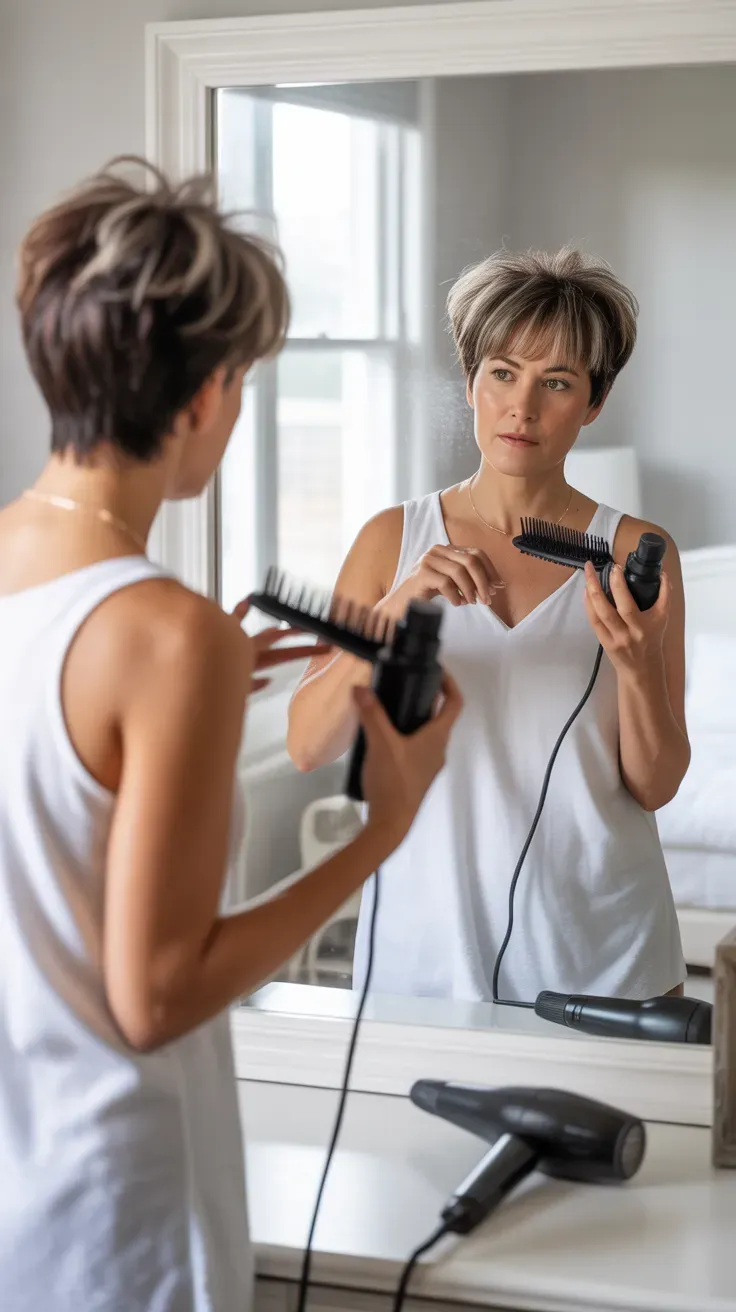 Long pixie haircut with a longer top section on woman over 50