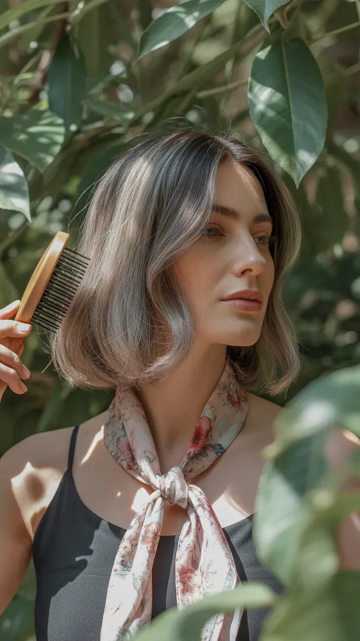 Long bob haircut with soft face-framing layers on woman with thin fine hair