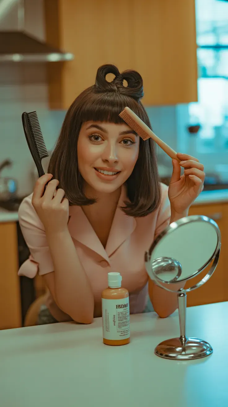 Long bob haircut with micro bangs on woman with thin fine hair