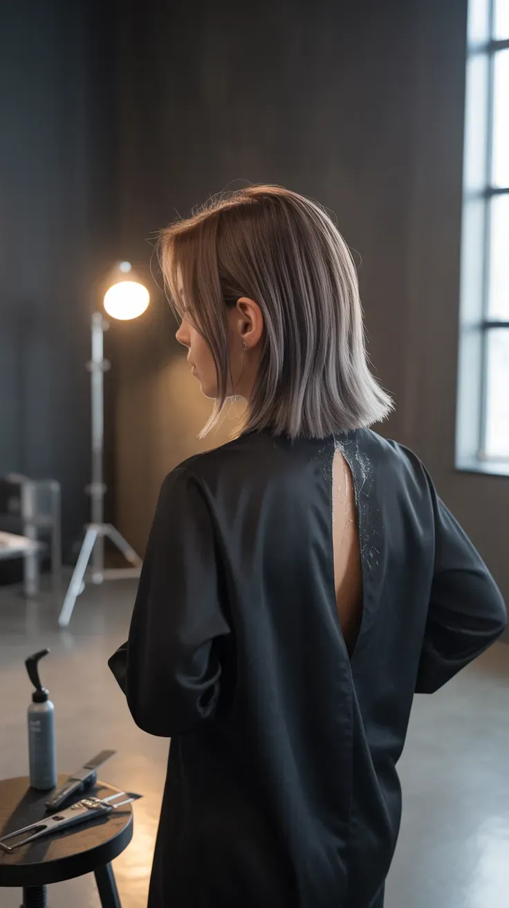 Long bob haircut with subtle undercut detail on woman with thin fine hair