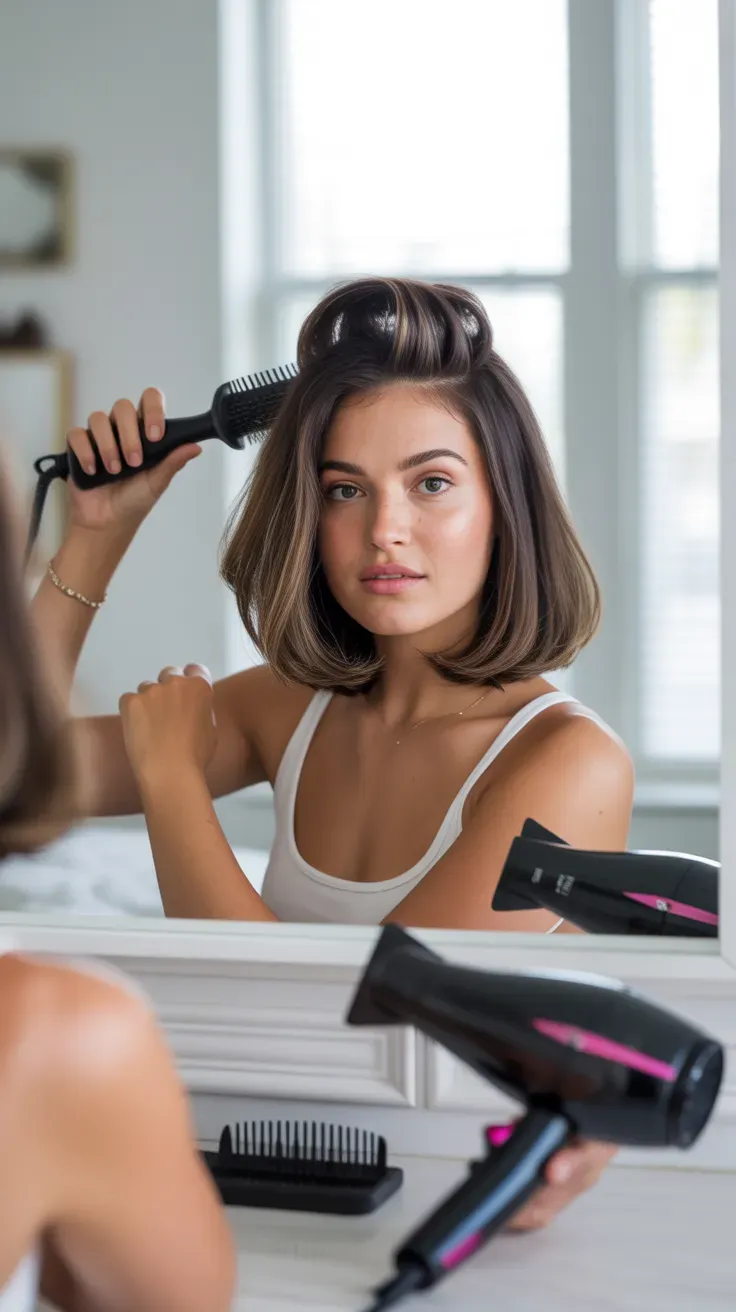 Long bob haircut with lifted crown volume for thin fine hair