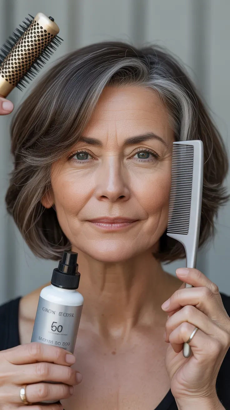 Woman over 50 with a medium-length cut featuring soft face-framing layers