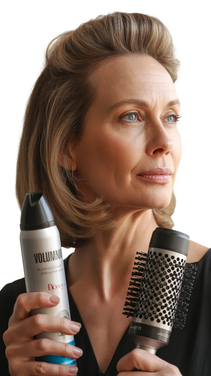 Woman over 50 with a medium-length cut styled with extra volume from a fresh blowout