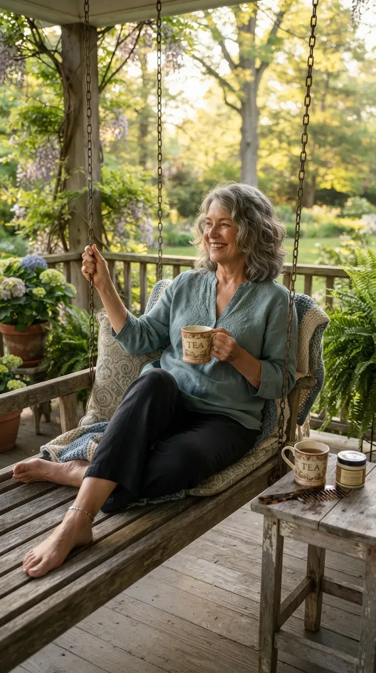 Medium length hairstyle styled with natural air-dry waves on woman over 60
