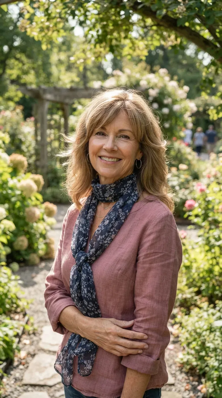 Curly medium length layered haircut on woman over 60 with natural texture
