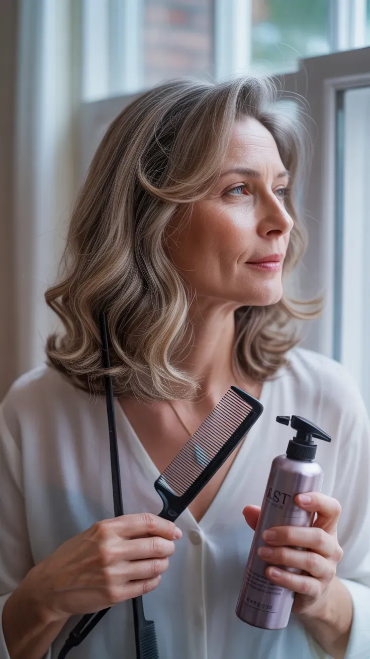 Woman over 50 with medium-length hair styled with soft, loose waves