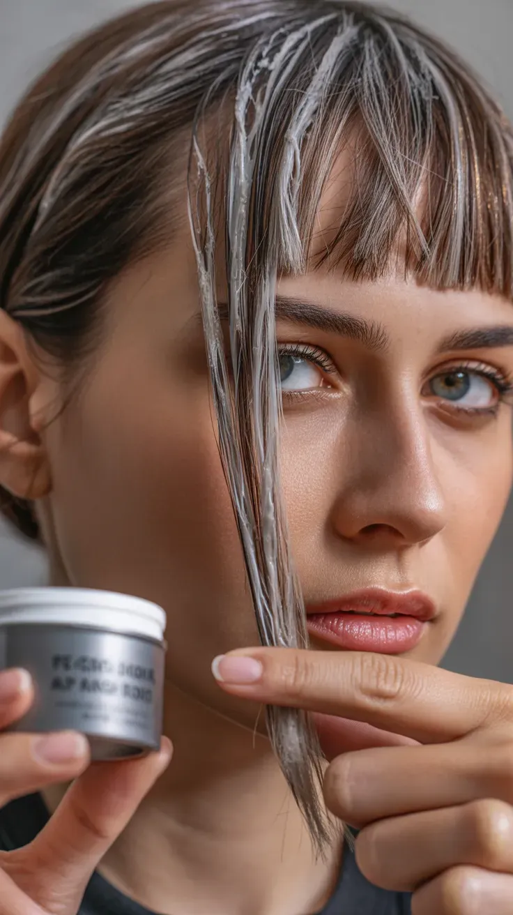Woman with thin fine hair styled with piecey, separated curtain bangs
