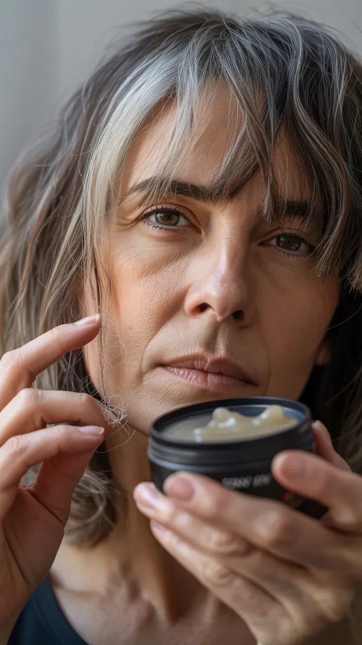 Woman over 50 with a shag haircut featuring piecey, separated texture