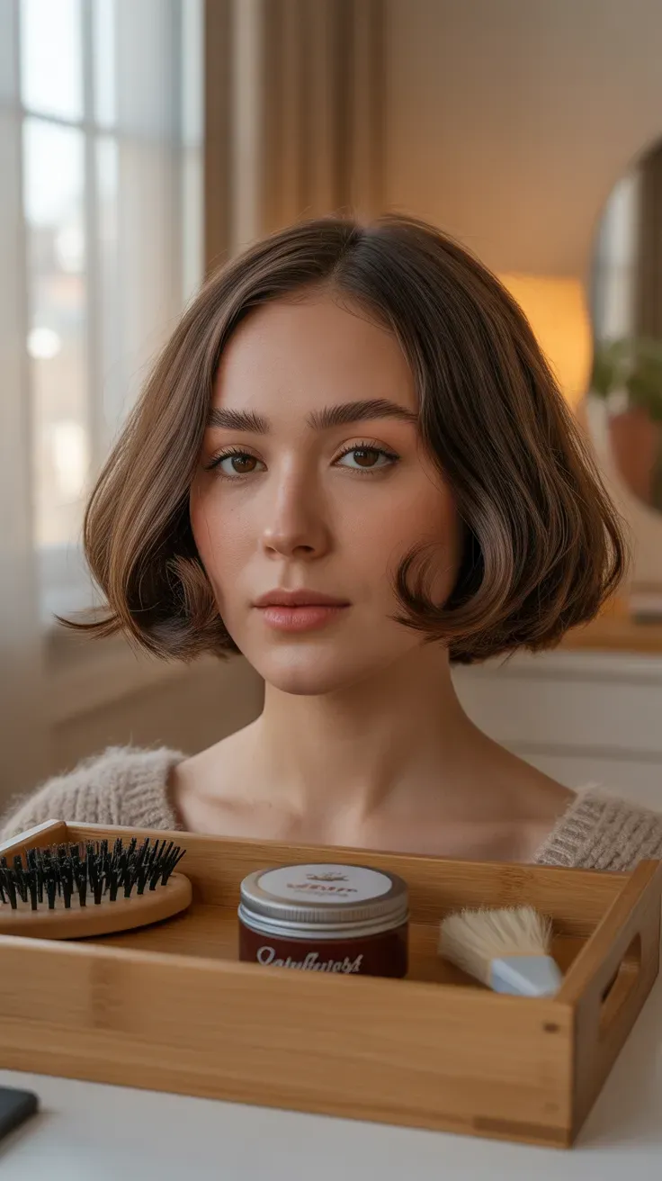 Woman with a soft rounded bob styled with a gentle inward curl