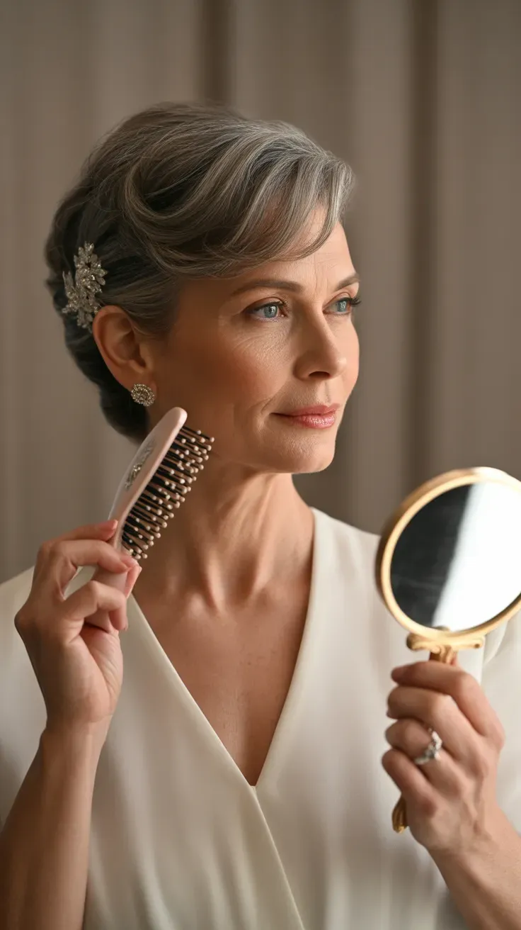 Woman over 50 with a sassy crop polished neatly for a formal special occasion