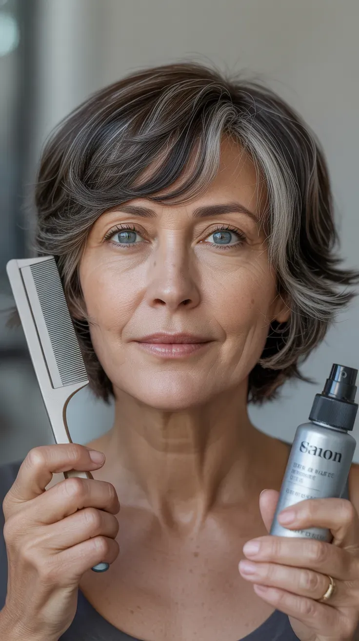 Woman over 50 with a shag haircut featuring soft face-framing layers