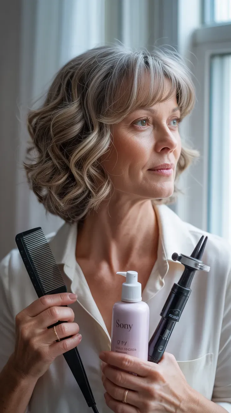 Woman over 50 with a shag haircut styled with soft, loose waves