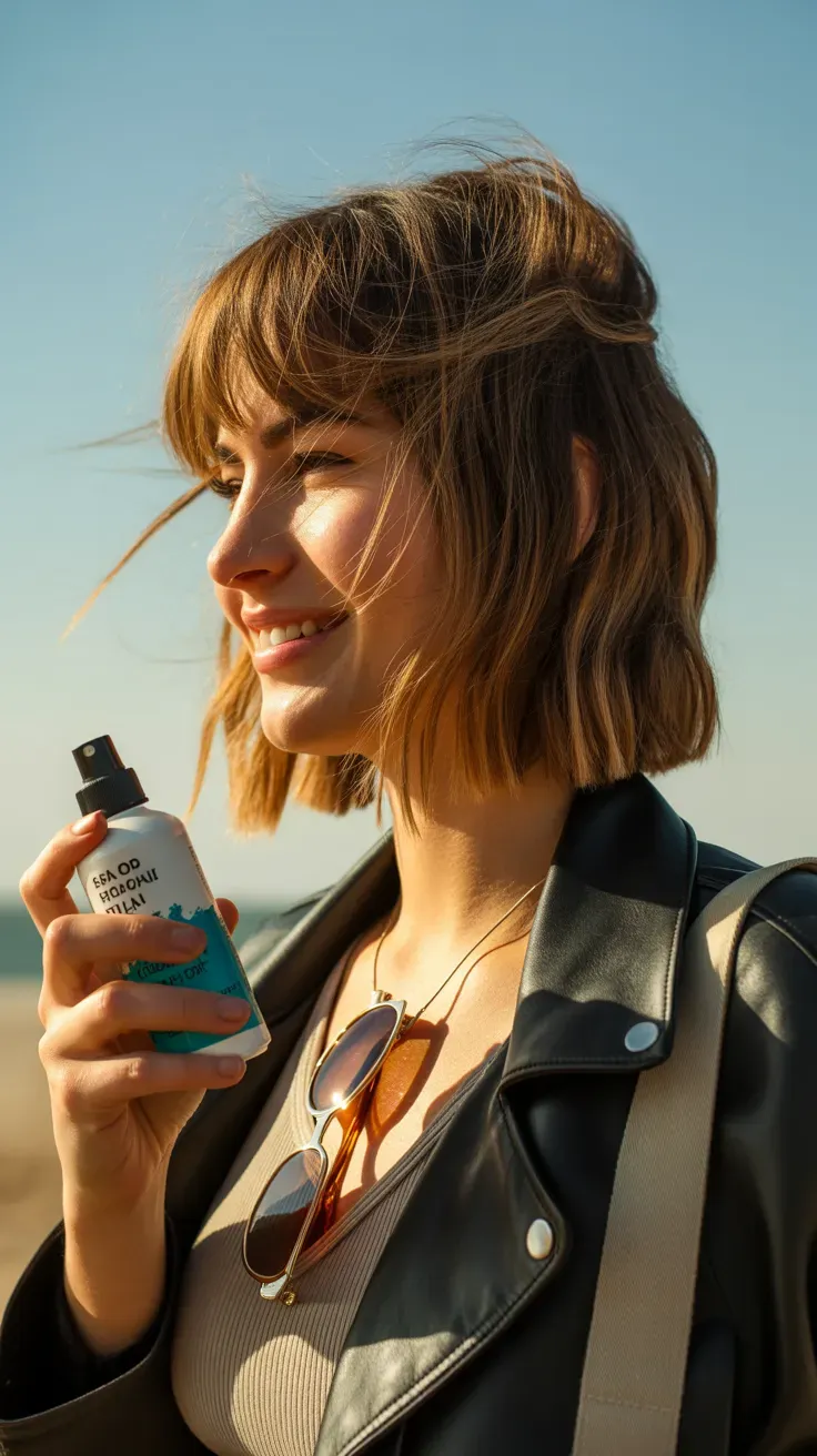 Woman with a tousled shaggy bob featuring choppy face-framing layers