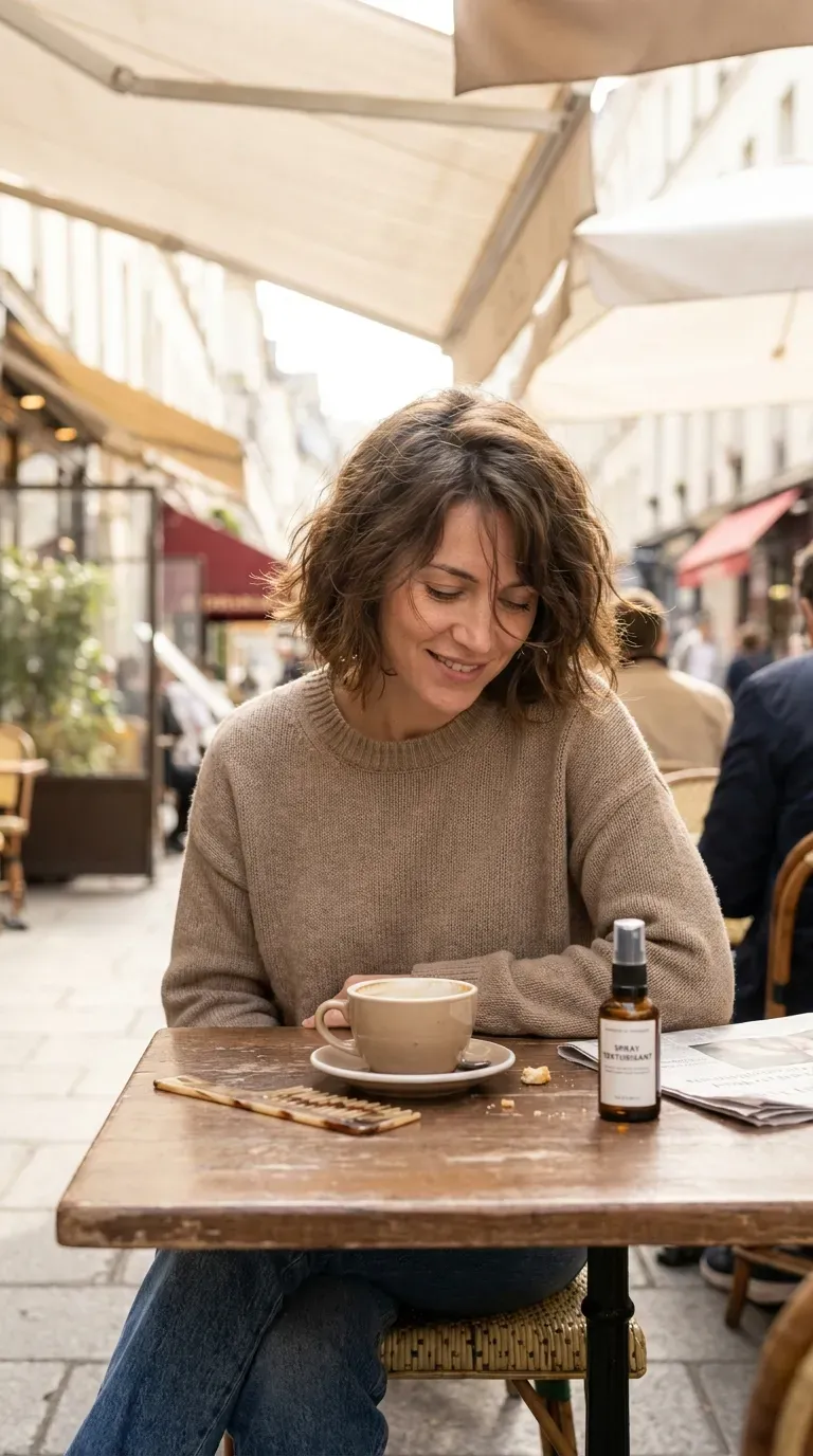 French girl shag bob haircut on woman with thin fine hair