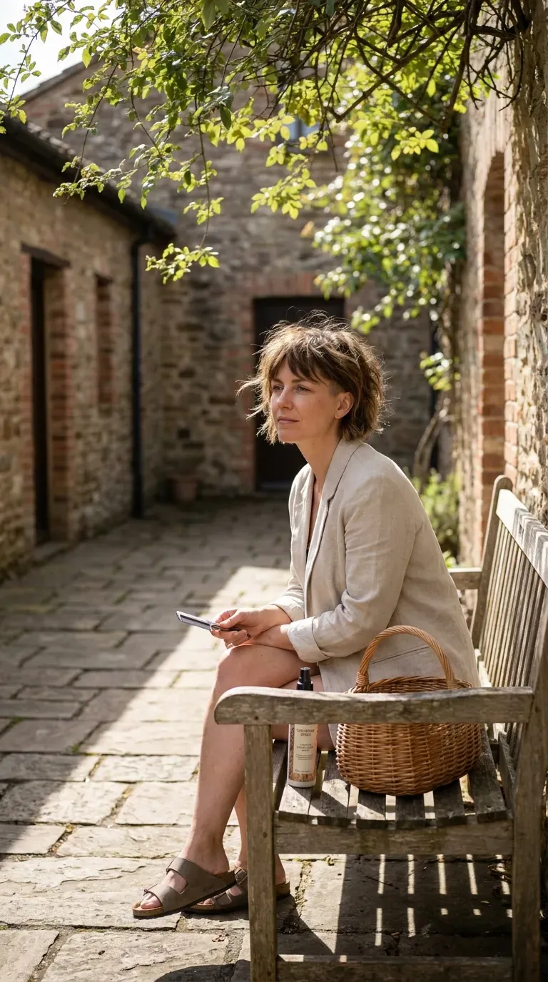 Shag bob haircut with soft undercut sides on woman with thin fine hair