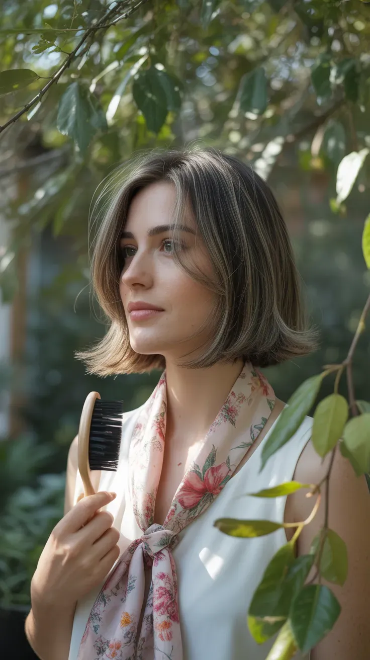 Shag lob haircut with soft face-framing layers on woman with fine hair