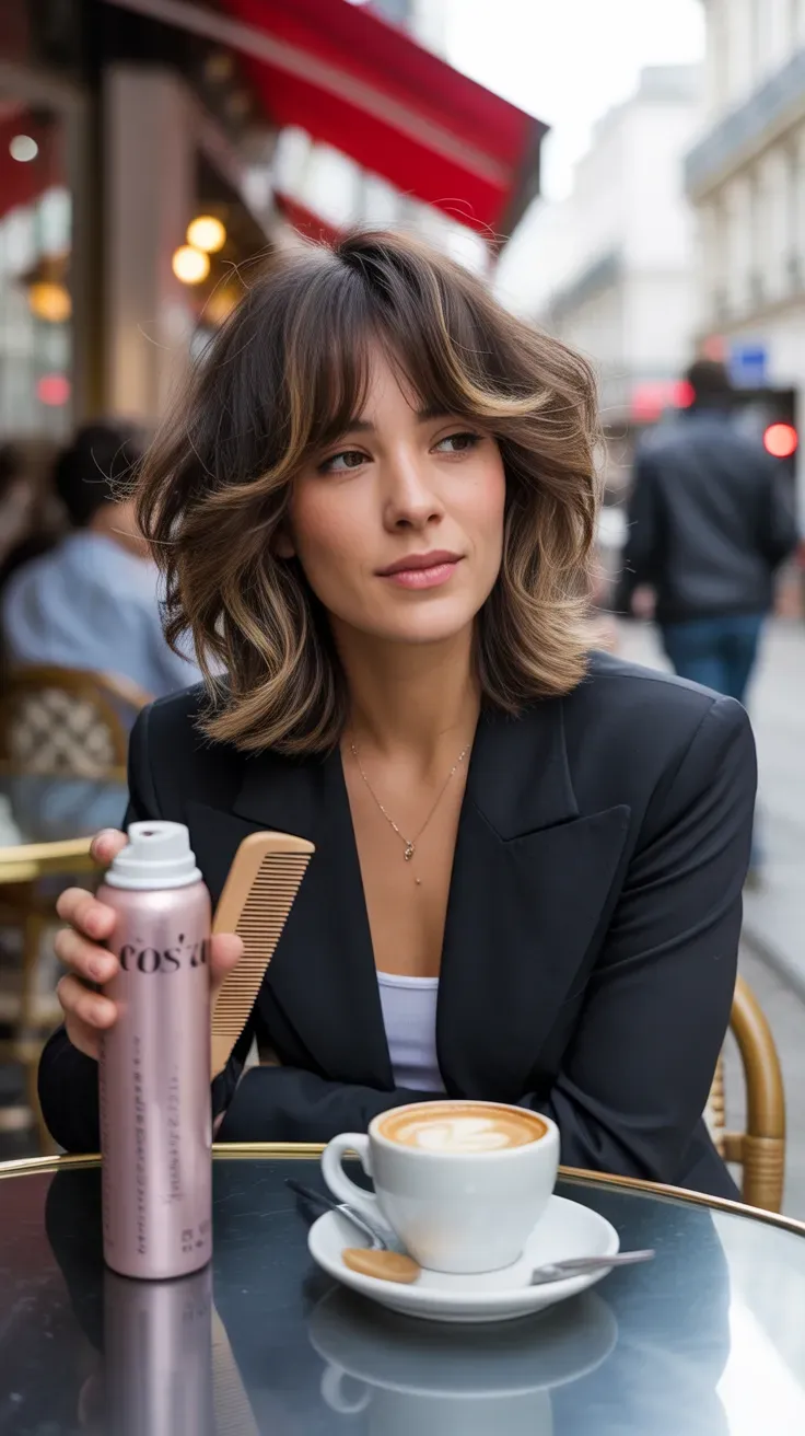 French girl shag lob haircut on woman with fine hair