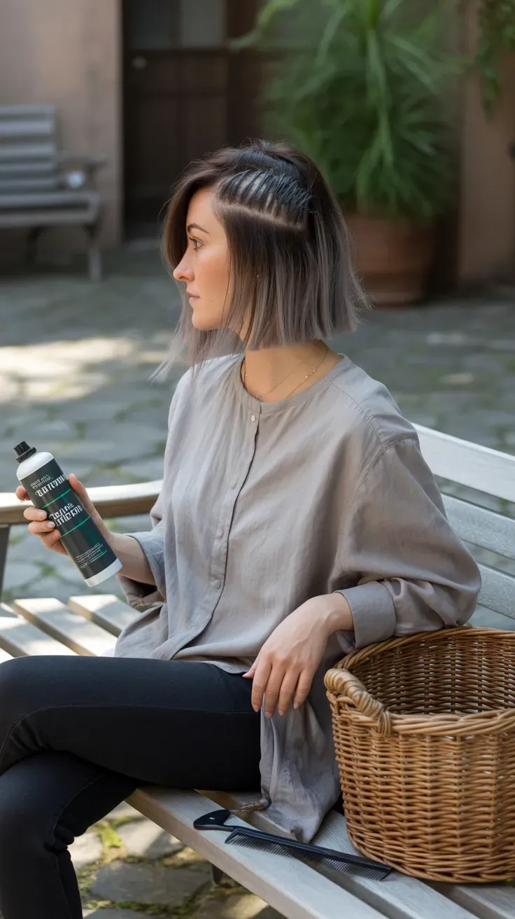 Shag lob haircut with soft undercut sides on woman with fine hair