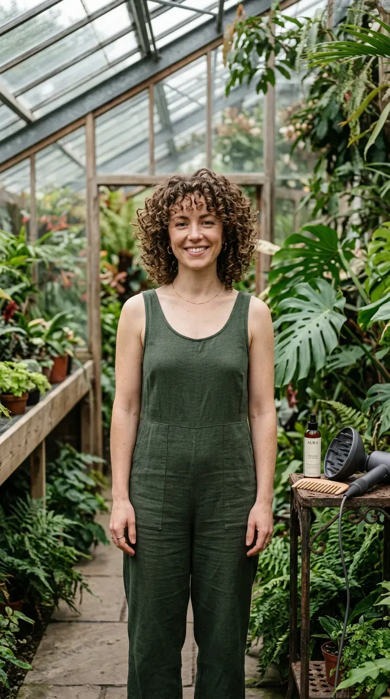 Curly bob haircut on woman with thin fine curly hair