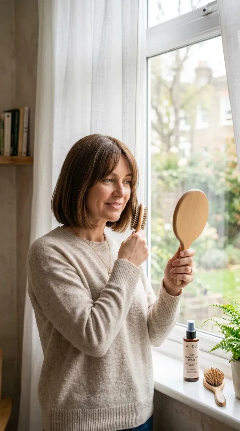 Bob haircut with curtain fringe on woman with thin fine hair