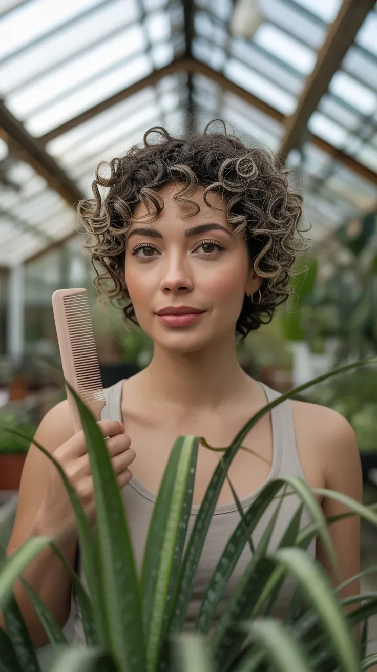 Curly crop haircut on woman with fine flat curly hair