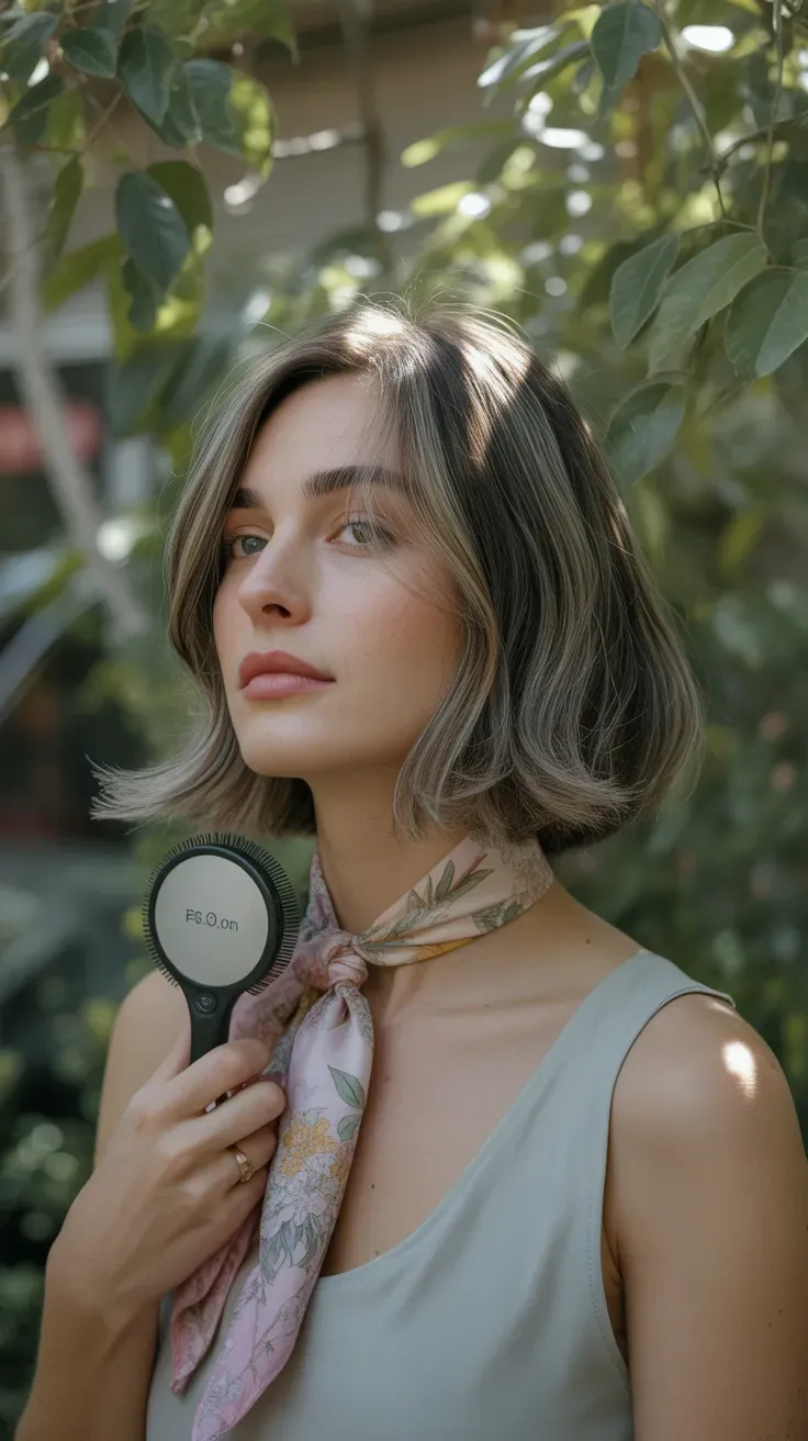 Bob haircut with soft face-framing layers on woman with fine flat hair